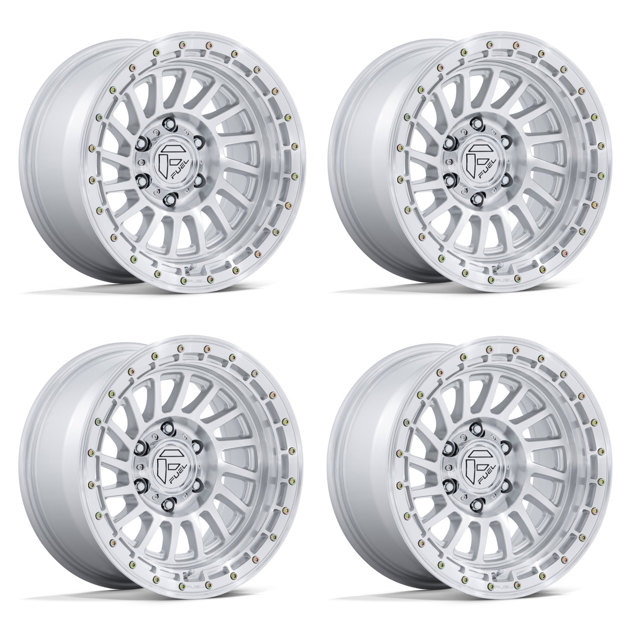 Set 4 17" Fuel FC897 Havoc Gloss Silver Machined Face 17x9 Wheels 5x5 -12mm Rims Lifted Offroad Truck Wheels