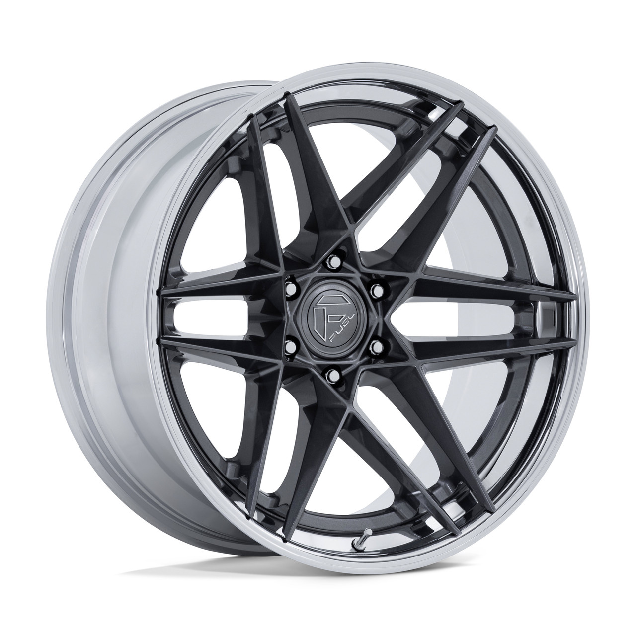 Set 4 22" Fuel FC408 Flight Gloss Gunmetal W/ Chrome Lip 22x10 6x135 -18mm Rims Lifted Offroad Truck SUV Wheels