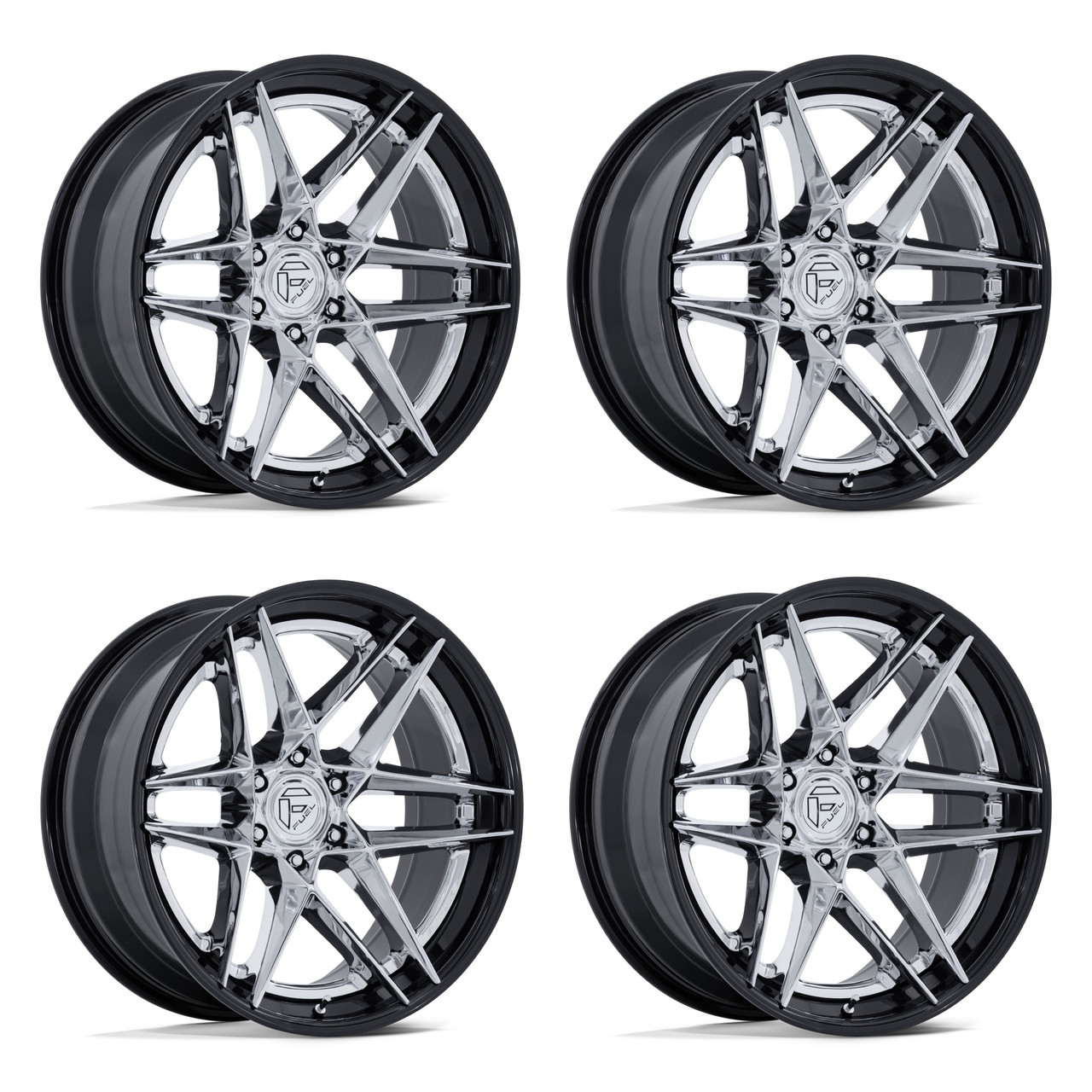 Set 4 20" Fuel FC408 Flight Chrome W/ Gloss Black Lip 20x9 Wheels 6x135 1mm Rims Offroad Truck SUV Wheels