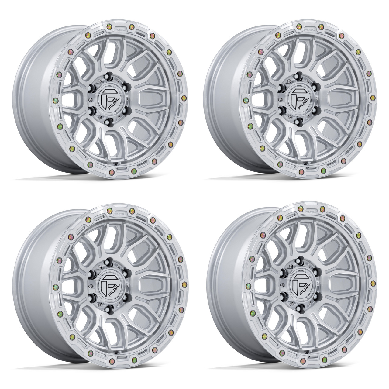 Set 4 18" Fuel FC881 Surge Gloss Silver W/ Machined Face 18x9 6x5.5 20mm Wheels Offroad Truck SUV Rims
