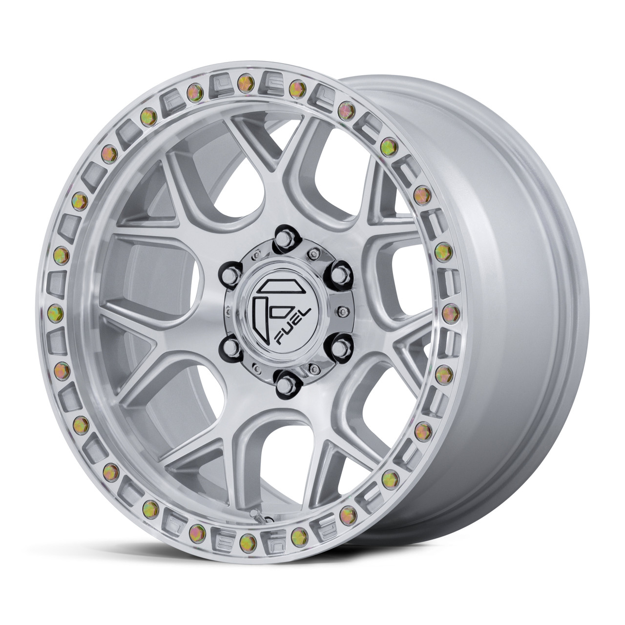 17" Fuel FC908 Puma Gloss Silver Machined Face 17x9 Wheel 5x5 (5x127) -12mm Rim Lifted Offroad Truck Wheel