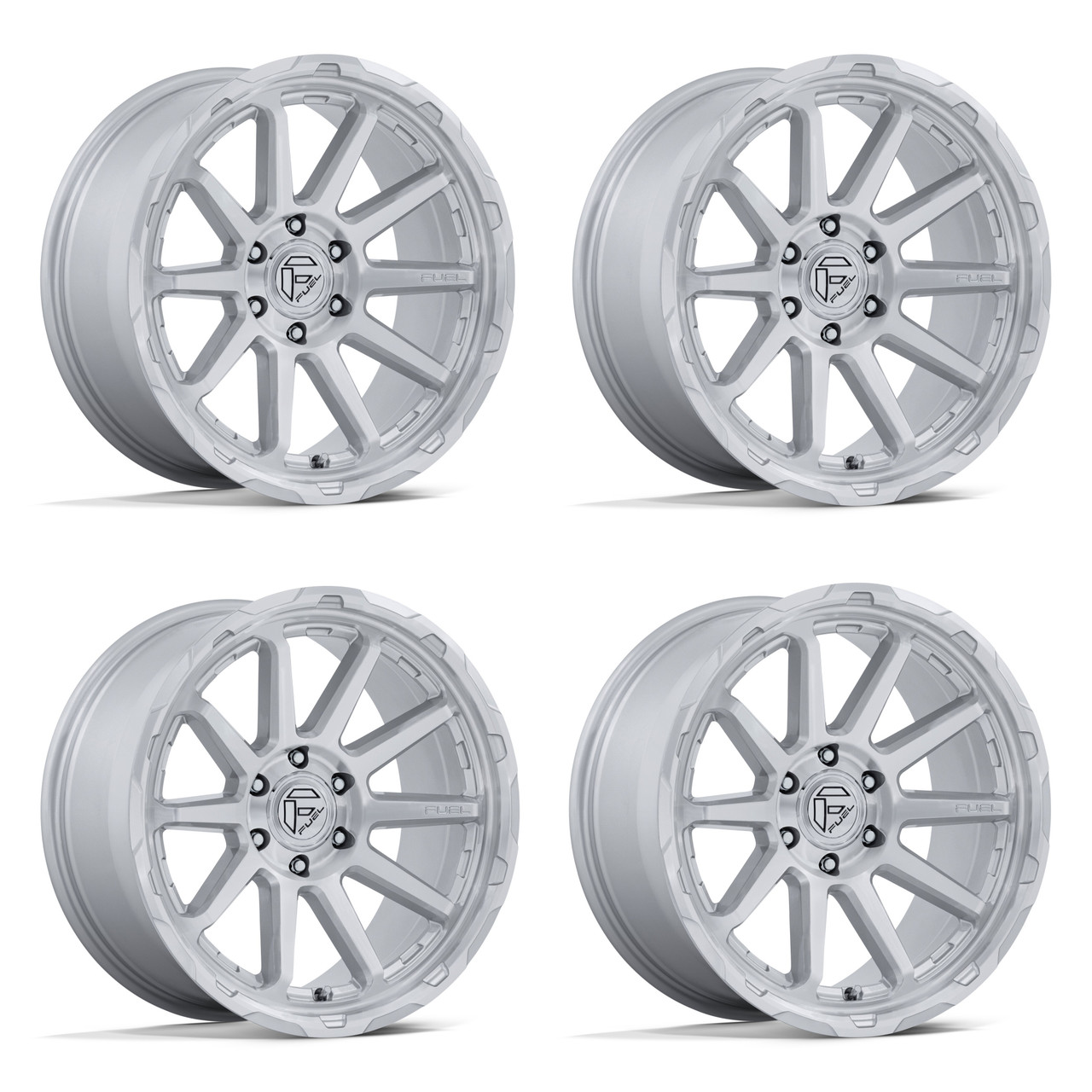 Set 4 17" Fuel FC887 Circuit Gloss Silver Machined Face 17x8.5 6x5.5 25mm Wheels Offroad Truck SUV Rims