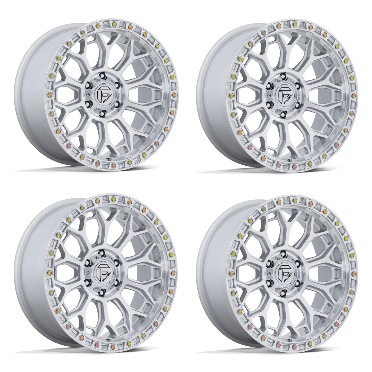 Set 4 17" Fuel FC901 Talon Gloss Silver Machined Face 17x9 Wheels 5x5 1mm Rims