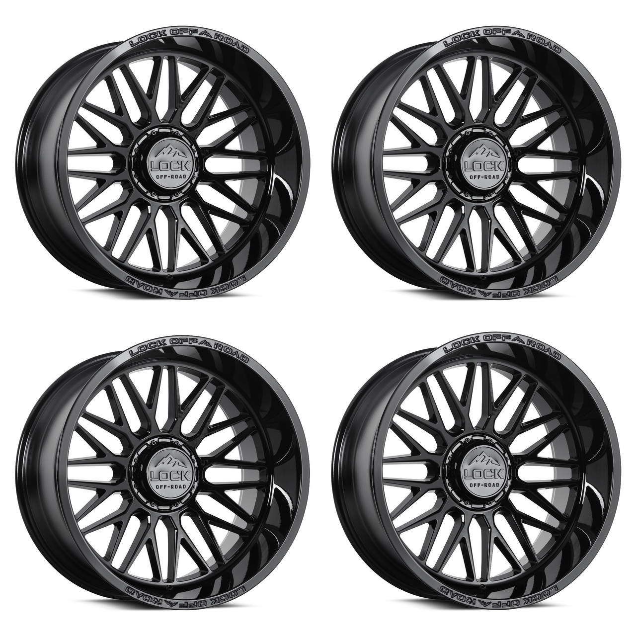 Set 4 20" Lock Extreme Apex Gloss Black 20x10 Wheels 5x5 5x5.5 18mm Truck Rims