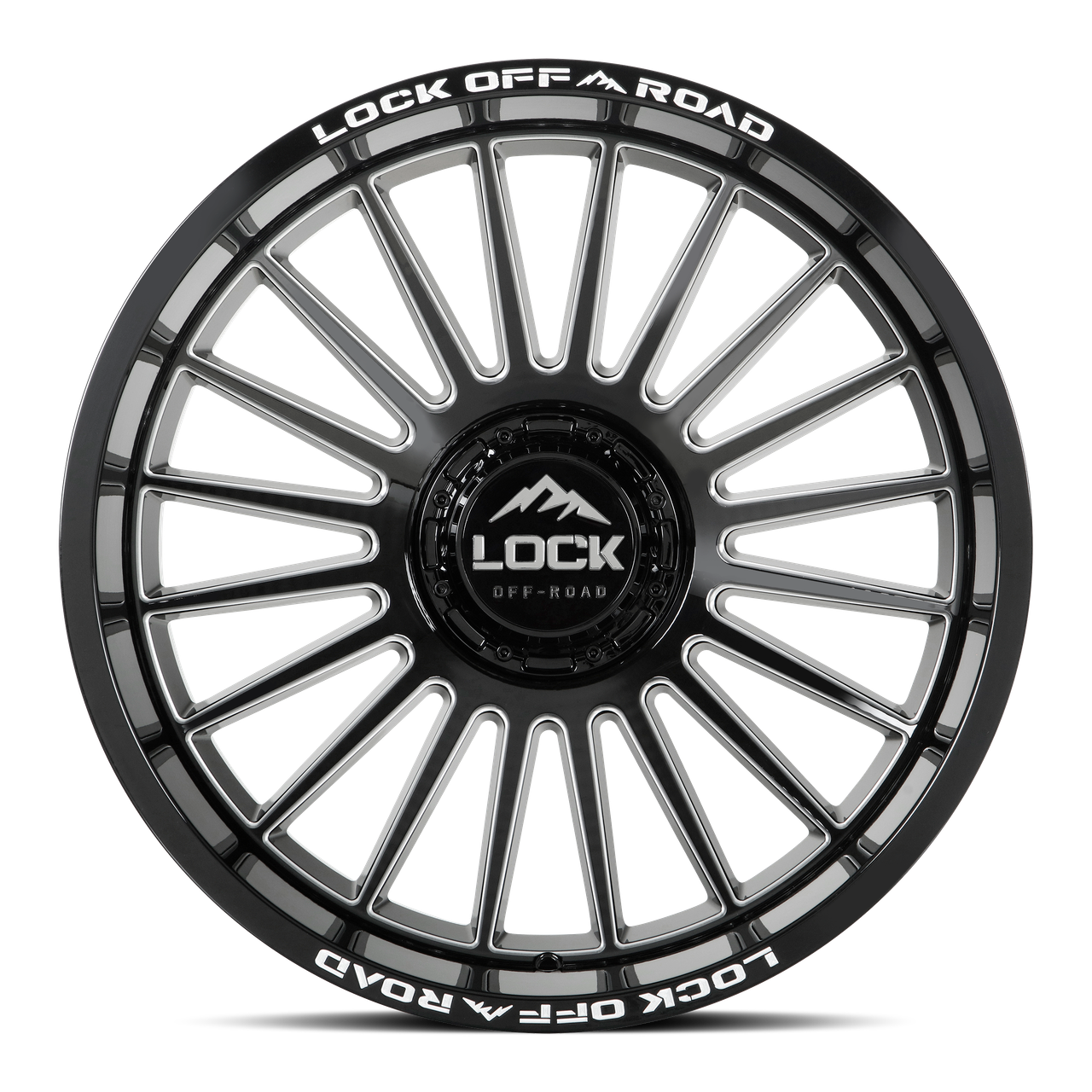 22" Lock X-Treme Invasion Gloss Black Milling 22x10 Wheel 8x6.5 18mm Truck Rim