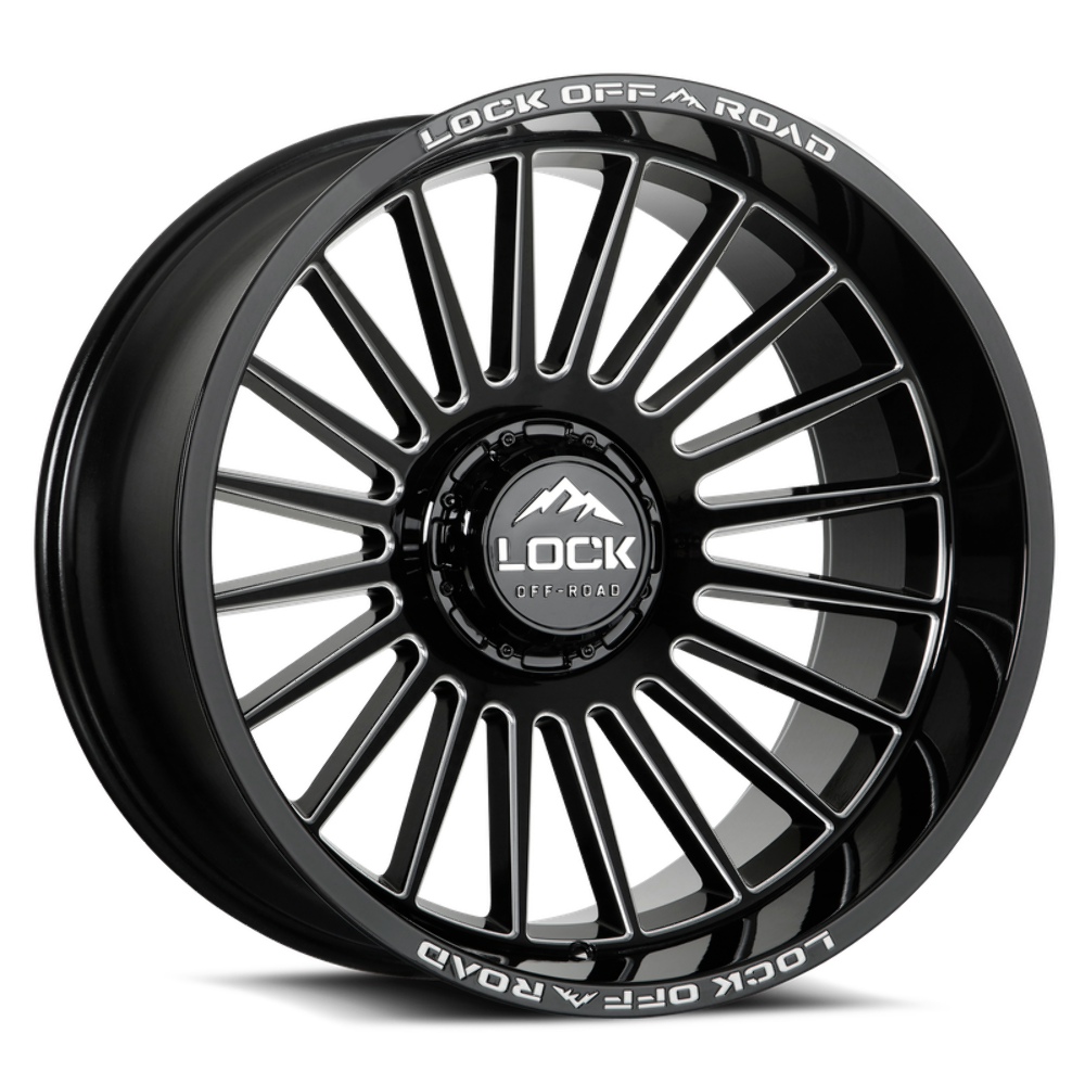 Set 4 20" Lock Extreme Invasion Gloss Black Milling 20x10 8x6.5 18mm Truck Rims