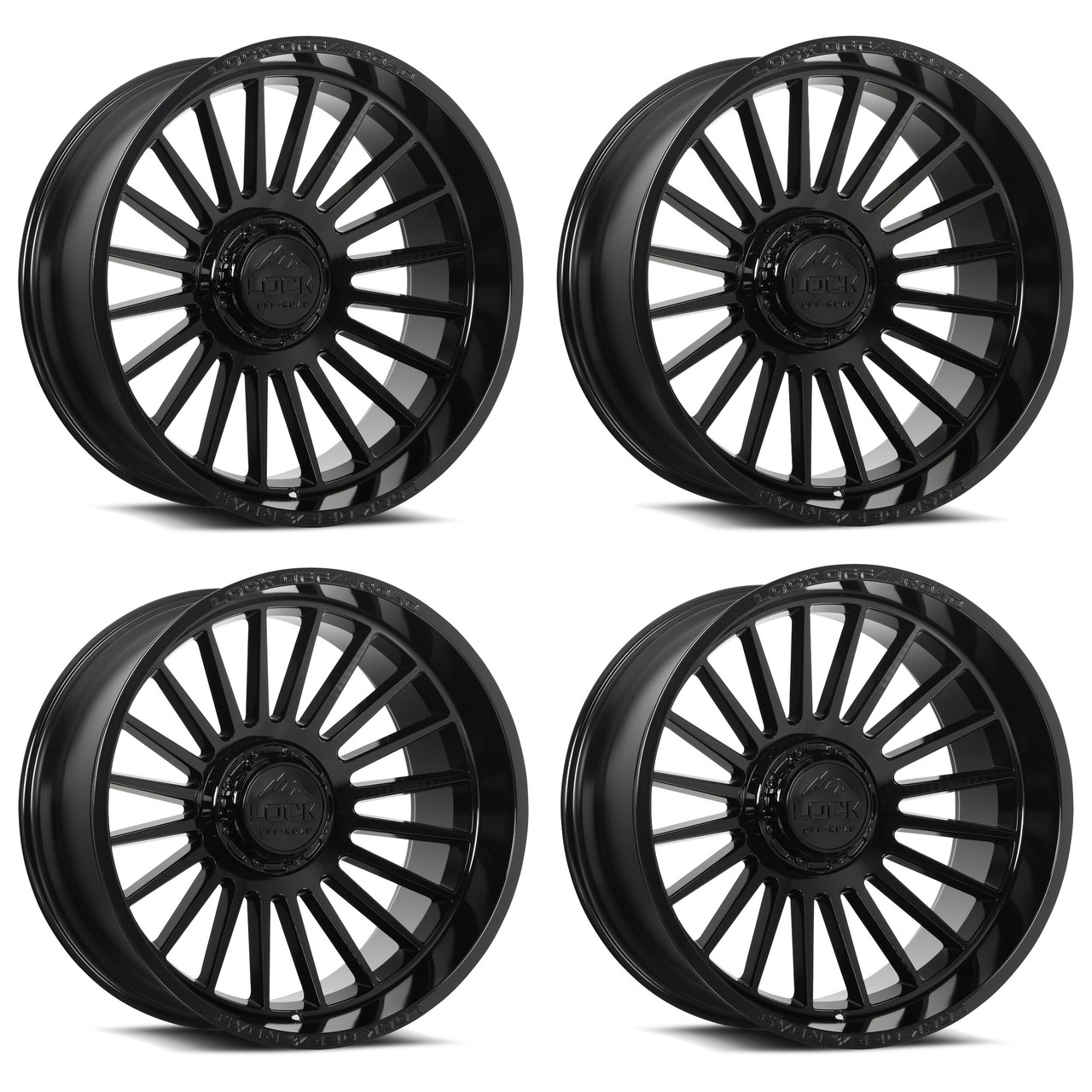 Set 4 20" Lock Extreme Invasion Gloss Black 20x9 Wheel 8x180 1mm Truck Wheels