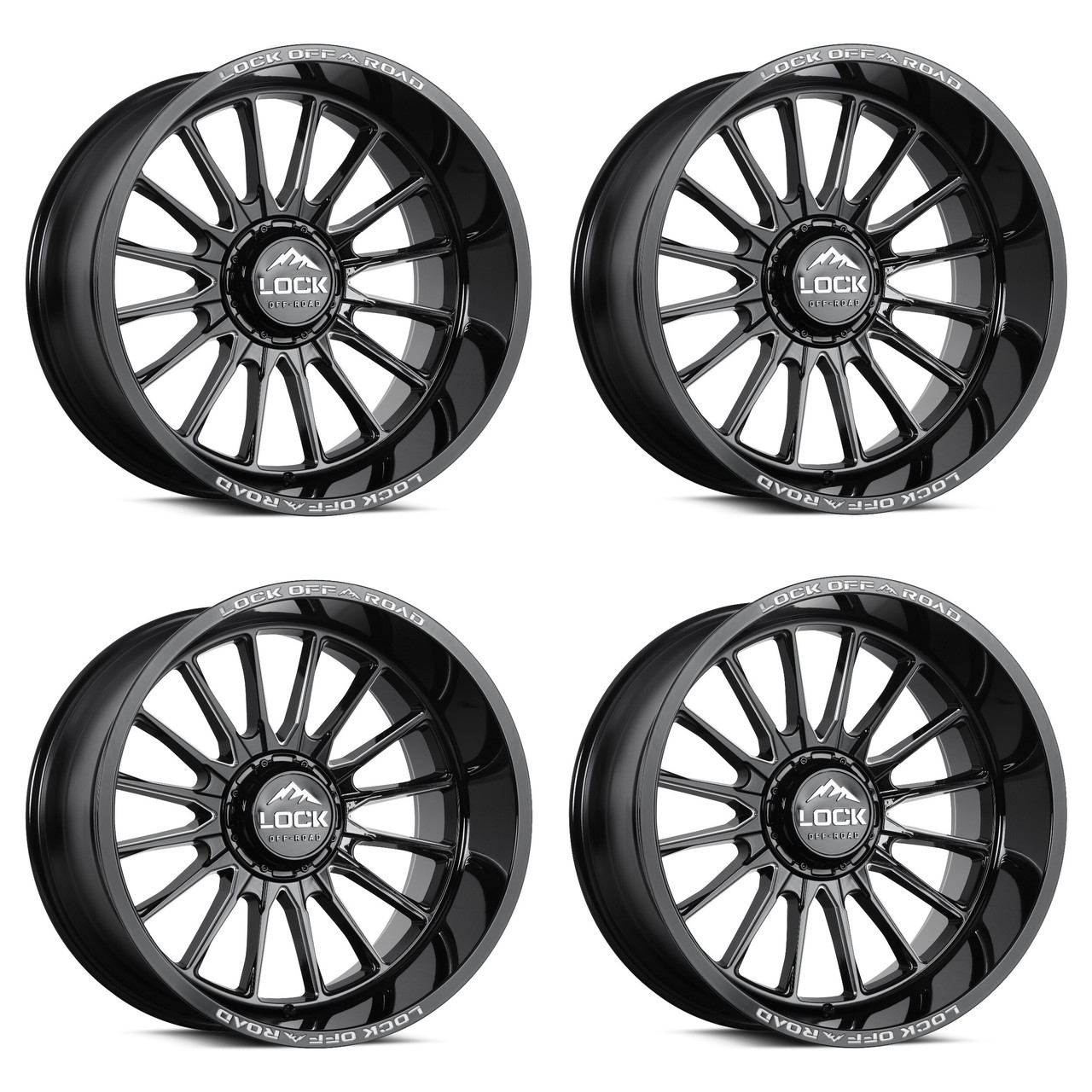 Set 4 20" Lock Extreme Striker Gloss Black Milling 20x9 8x180 1mm Truck Wheels