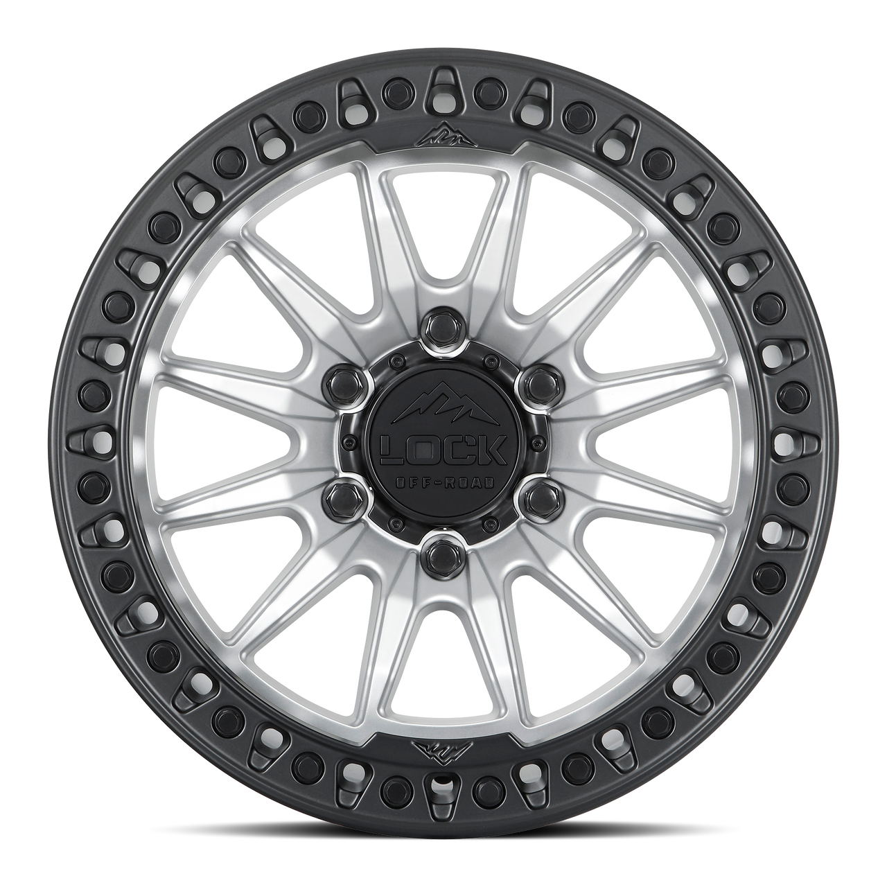 Set 4 17" Lock Offroad Trail Silver W Matte Black Ring 17x8.5 6x5.5 25mm Wheels Offroad Truck SUV Rims