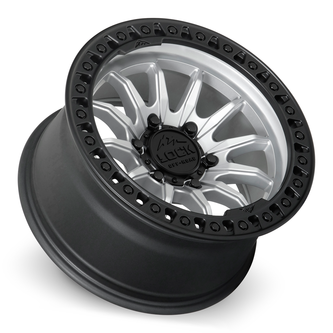Set 4 17" Lock Offroad Trail Silver W Matte Black Ring 17x8.5 6x5.5 25mm Wheels Offroad Truck SUV Rims