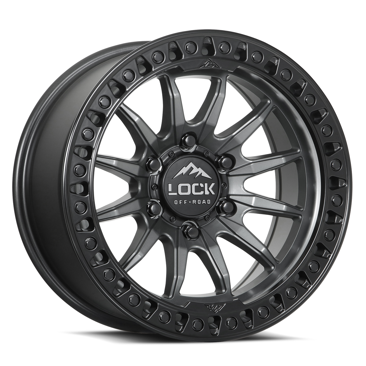 17" Lock Offroad Trail Matte Grey W Matte Black Ring 17x9 Wheel 5x5 12mm Rim