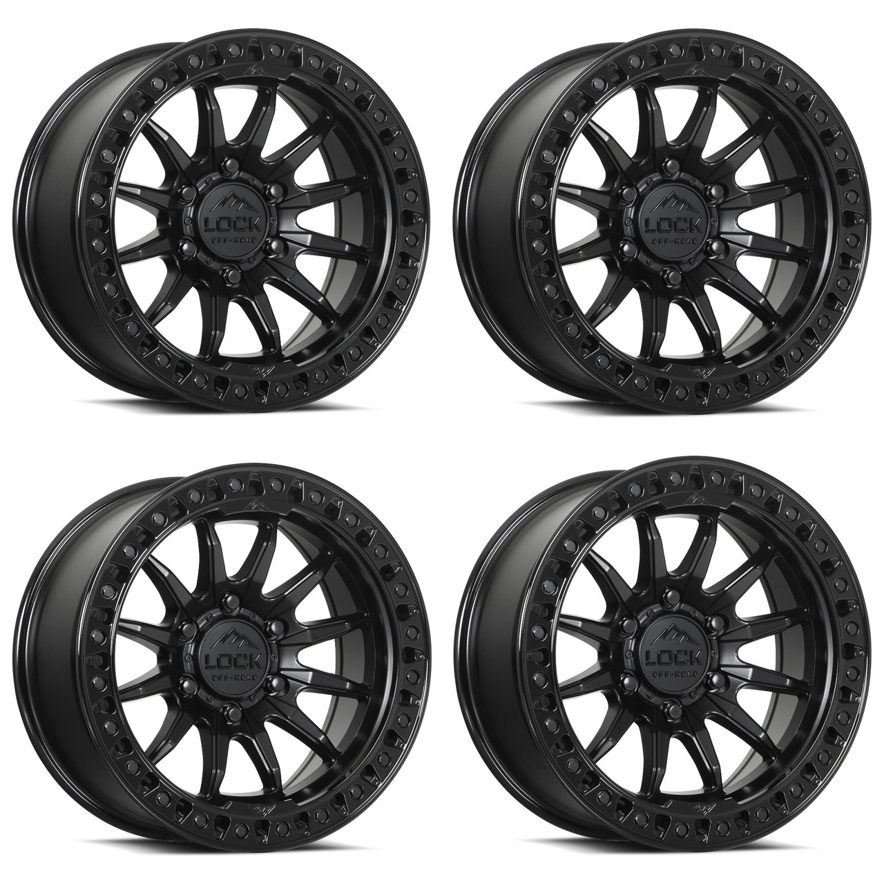 Set 4 20" Lock Offroad Trail Matte Black Gloss Black Ring 20x10 8x180 18mm Rims Offroad Truck Wheels