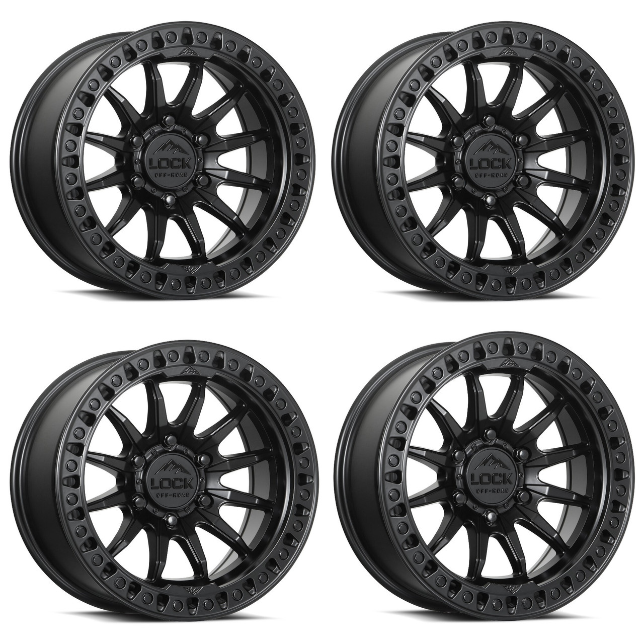 Set 4 20" Lock Offroad Trail Matte Black W Matte Black Ring 20x9 8x6.5 1mm Rims Offroad Truck Wheels
