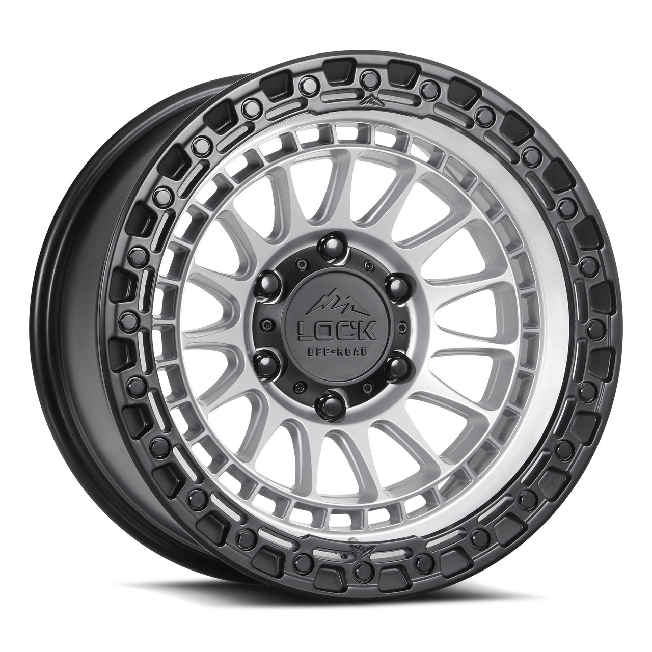 Set 4 17" Lock Offroad Mojave Silver w/ Matte Black Ring 17x9 8x6.5 1mm Wheels