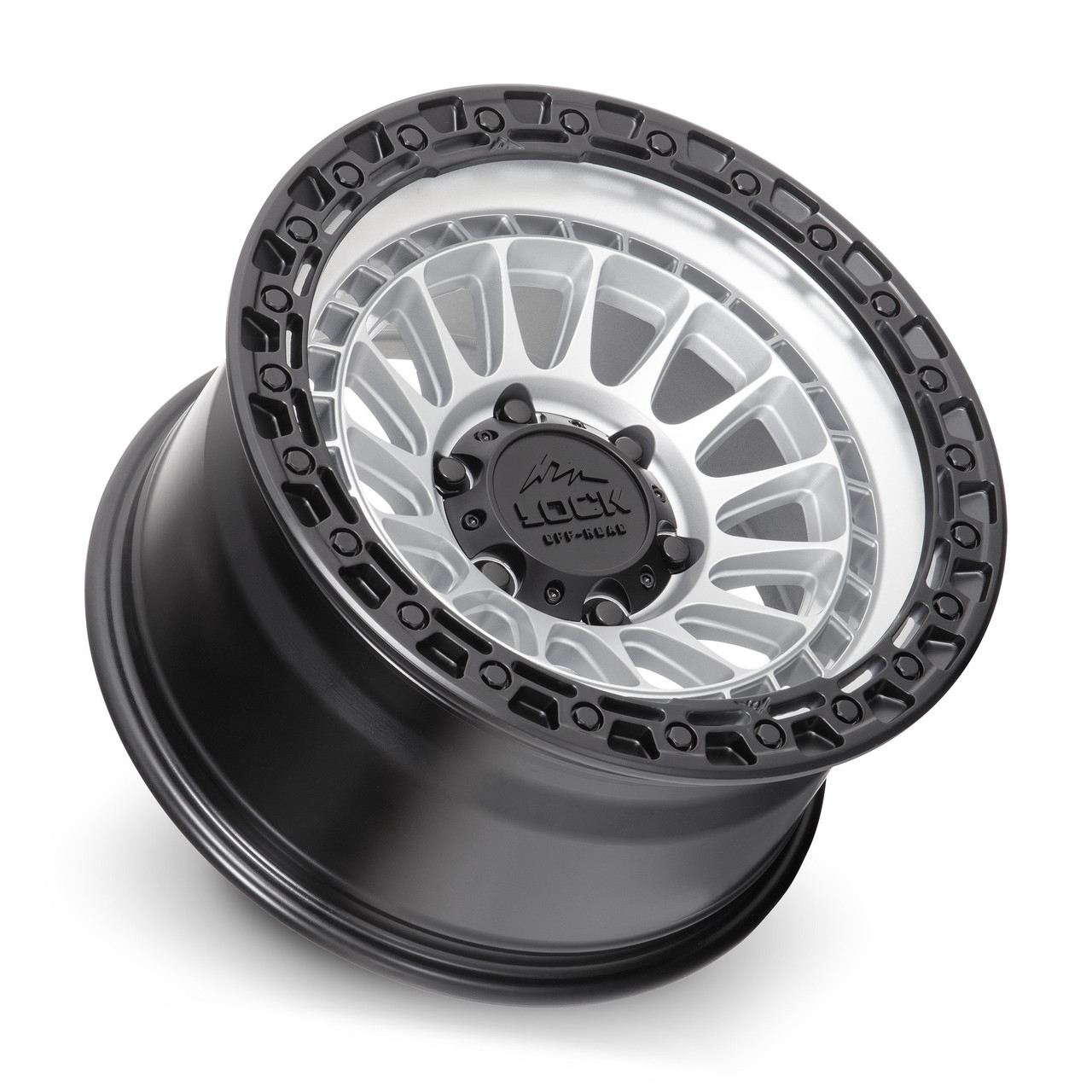 Set 4 17" Lock Offroad Mojave Silver w/ Matte Black Ring 17x9 8x6.5 1mm Wheels