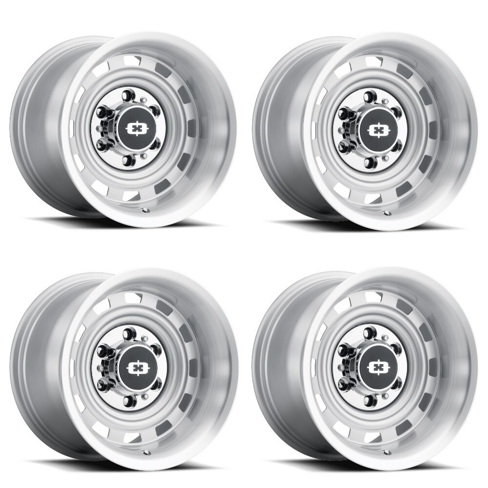 Set 4 15" Vision 54 Cheyenne Silver Machined Lip 15x8 Wheels 6x5.5 -18mm Rims