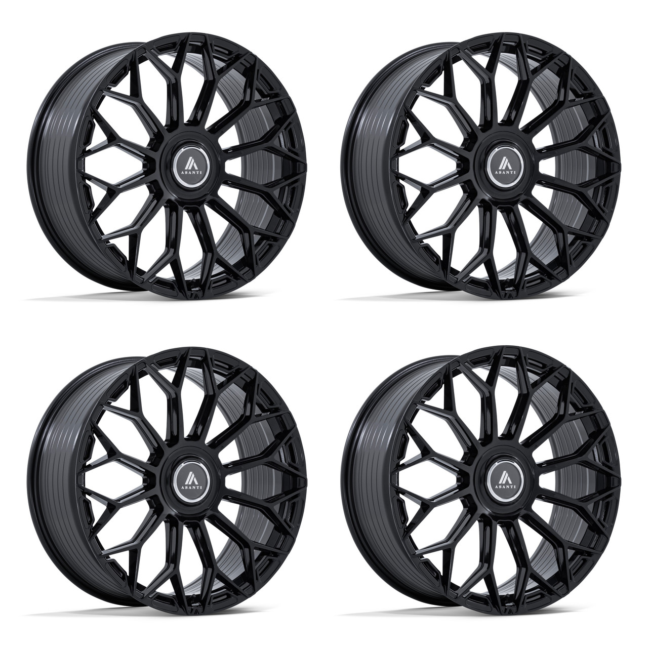 Set 4 22" Asanti Black AB051 Envoy Gloss Black 22x10 Wheels 5x112 5x120 35mm Rims