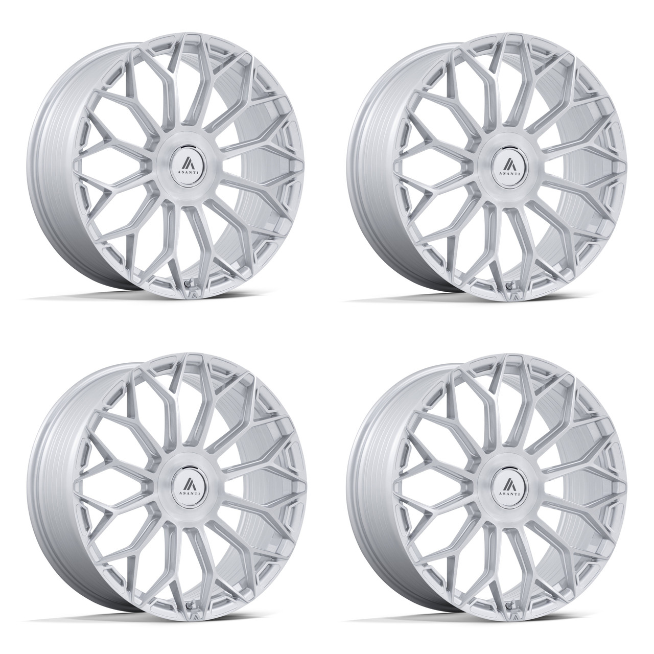 Set 4 24" Asanti Black AB051 Envoy Silver Brushed Face 24x10 6x5.5 20mm Wheels