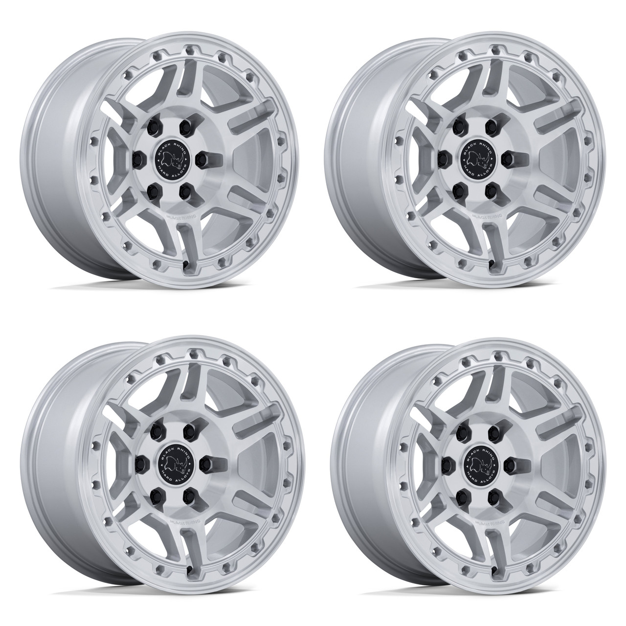 Set 4 17" Black Rhino BR039 Vanguard Silver W/ Machined Face 17x8.5 6x5.5 25mm