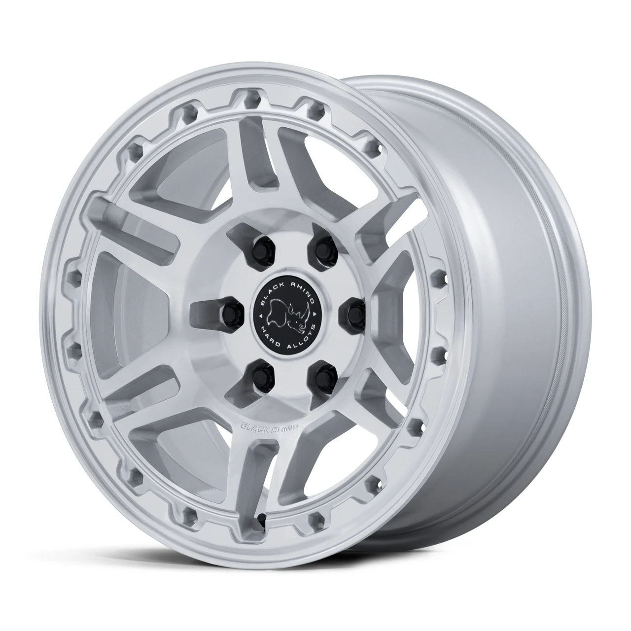 Set 4 17" Black Rhino  BR039 Vanguard Silver Machined Face 17x8.5 6x130 25mm Rims Offroad Wheels