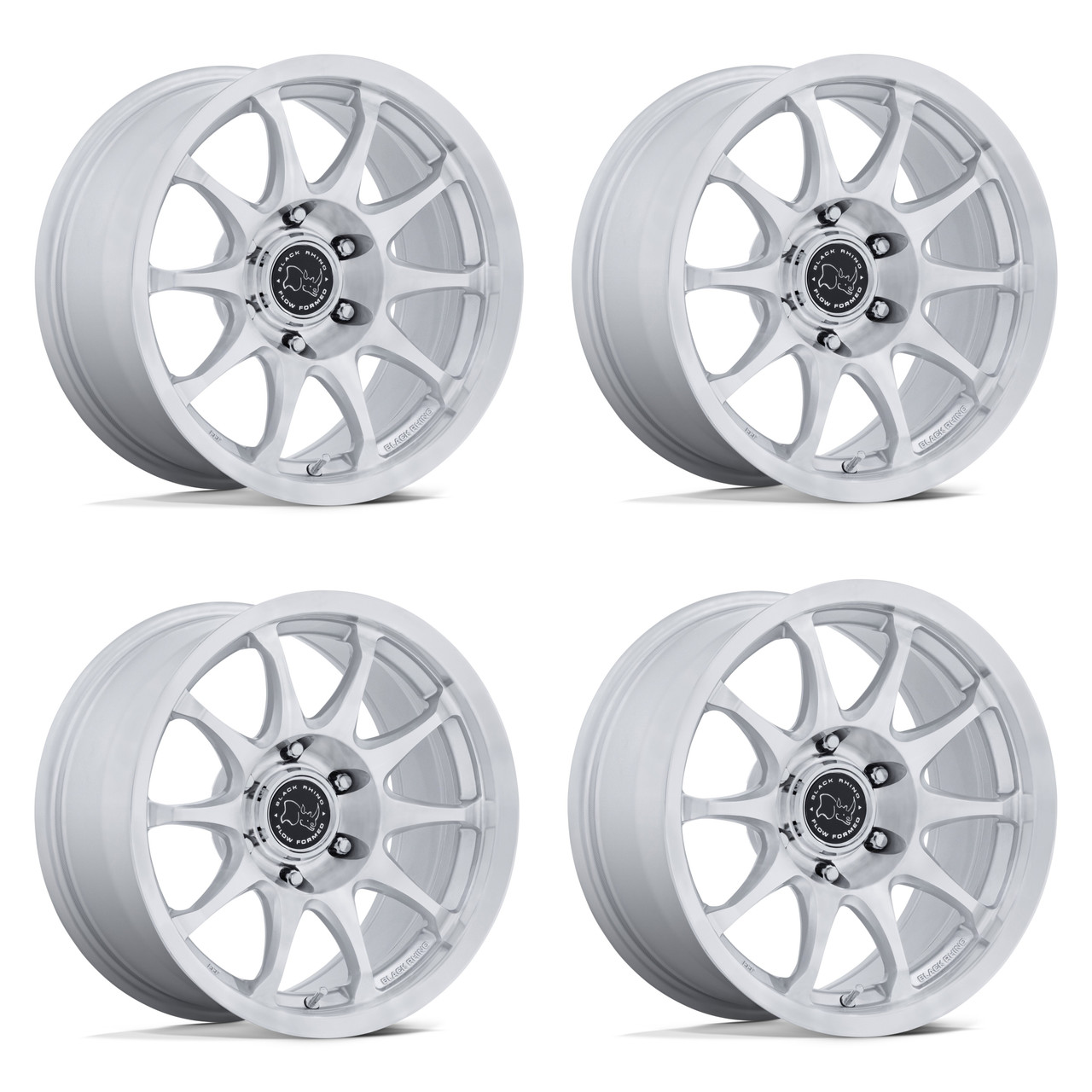 Set 4 17" Black Rhino BR038 Ronin Silver W/ Machined Face 17x8.5 6x135 25mm Rims Offroad Truck SUV Wheels