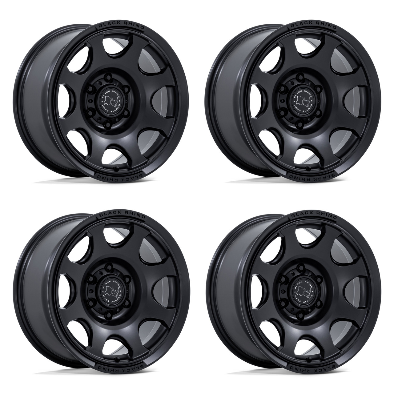 Set 4 17" Black Rhino Hard Alloys BR037 Tembo Matte Black 17x8.5 6x135 0mm Rims Offroad Truck SUV Wheels
