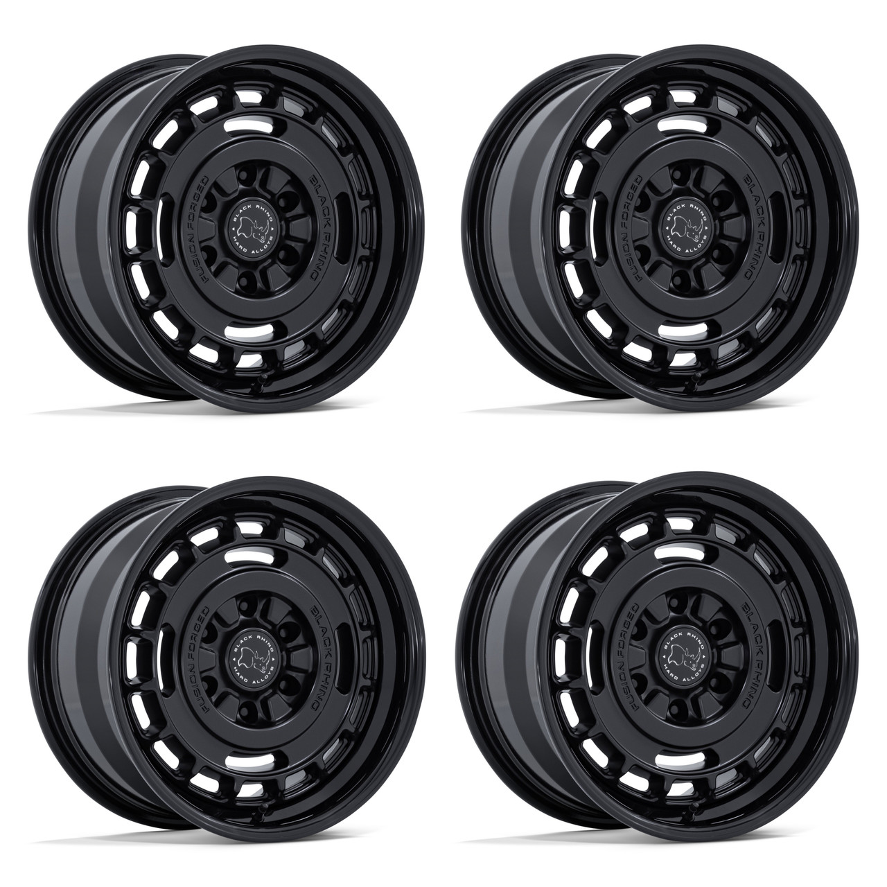Set 4 17" Black Rhino BR600 Vagabond Black Gloss Black Lip 17x8 6x5.5 32mm Rims Offroad Truck SUV Wheels