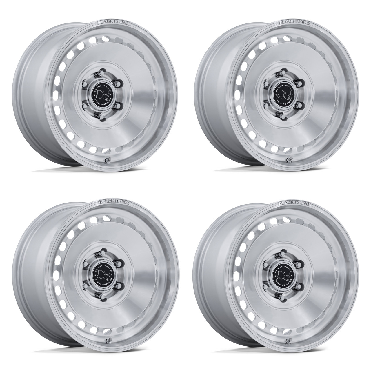 Set 4 17" Black Rhino BR036 Basin Silver W/ Machined Face 17x8.5 6x4.5 25mm Rims Offroad Wheels