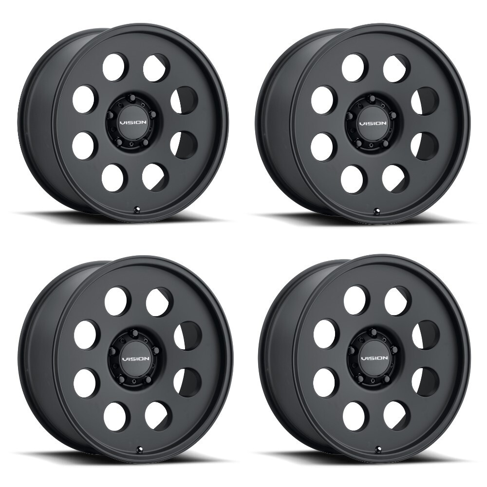 Set 4 15" Vision 56 Midway Satin Black 15x8 Wheels 5x4.5 (5x114.3) -19mm Rims