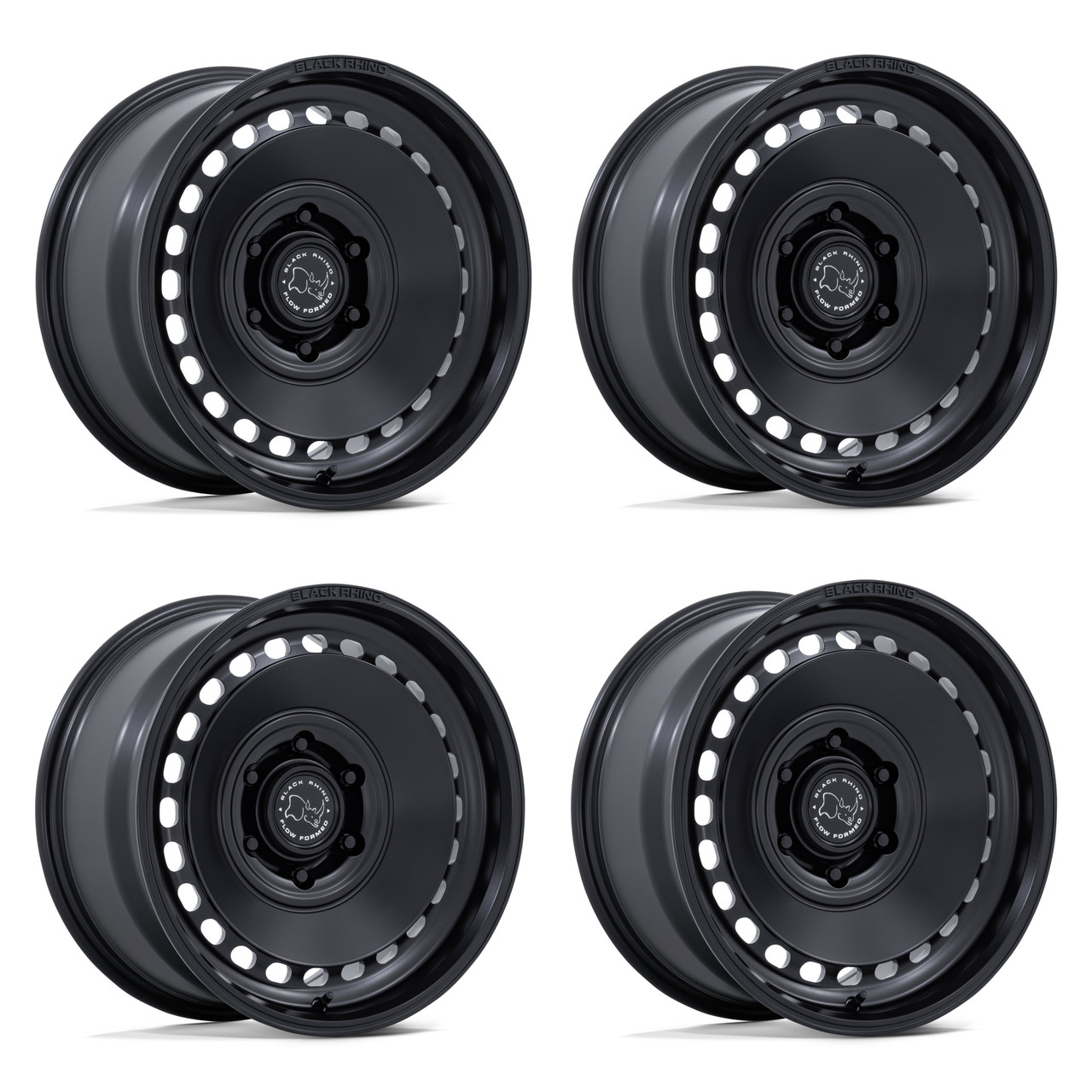 Set 4 17" Black Rhino BR036 Basin Matte Black 17x8.5 6x5.5 (6x139.7) 0mm Wheels Offroad Truck SUV Rims