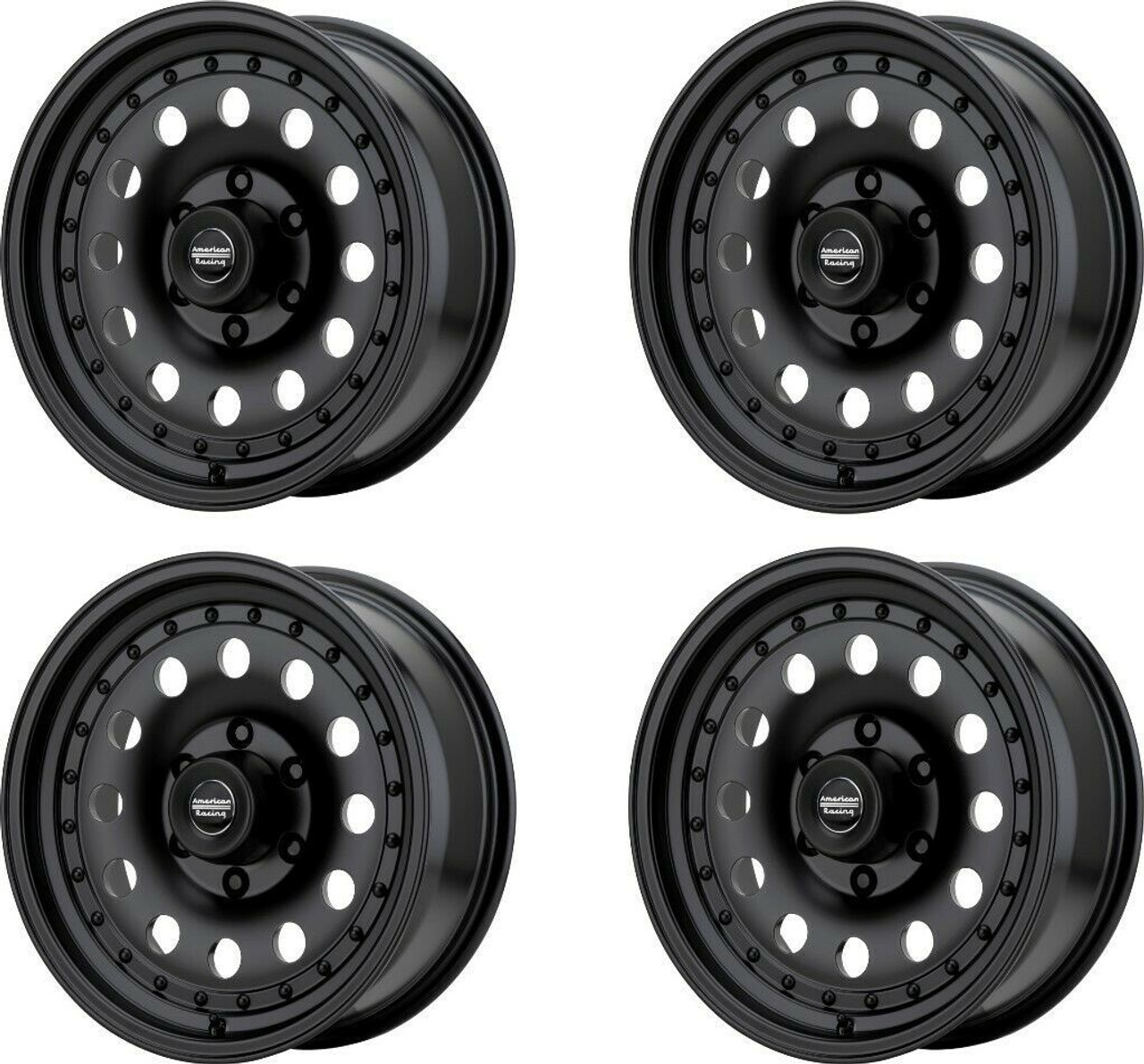 Set 4 15" American Racing AR62 Outlaw II 15x8 5x5.5 -19mm Wheels Satin Black Rim