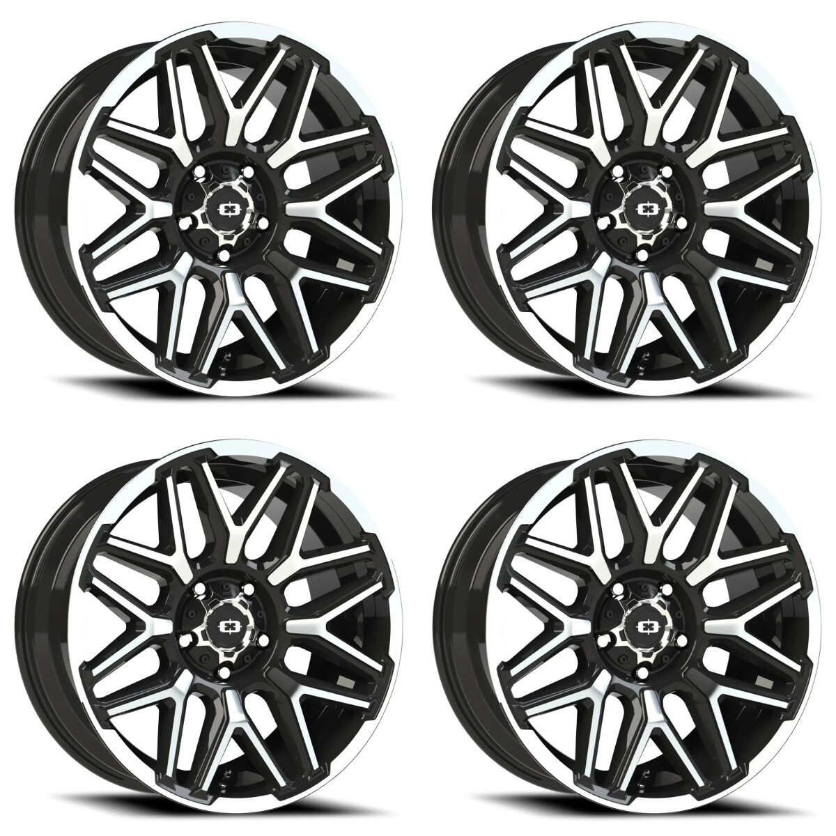 Set 4 20" Vision 305 Rekluse Gloss Black Machined Face & Lip 20x9 5x150 12mm Rims Offroad Truck SUV Wheels