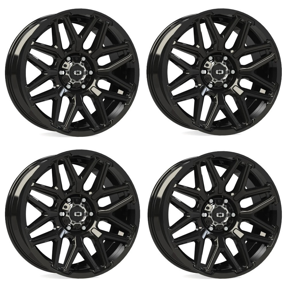 Set 4 22" Vision 305 Rekluse Gloss Black 22x10 Wheels 5x5.5 (5x139.7) -19mm Rims Offroad Truck Wheels