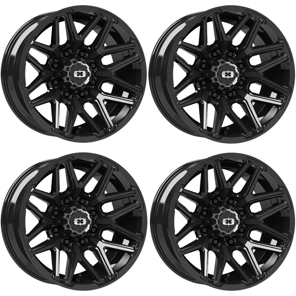 Set 4 22" Vision 305 Rekluse Gloss Black 22x10 Wheels 8x6.5 (8x165.1) -19mm Rims Offroad Truck Wheels