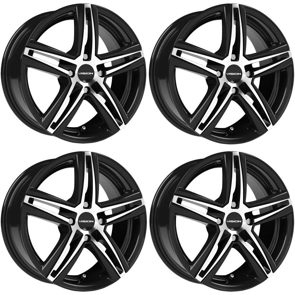 Set 4 19" Vision 640 Nitrous Gloss Black Machined Face 19x8.5 5x4.5 40mm Wheels Street Rims