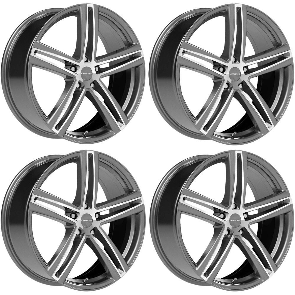 Set 4 16" Vision 640 Nitrous Gunmetal Machined Face 16x7 Wheels 5x4.5 40mm Rims