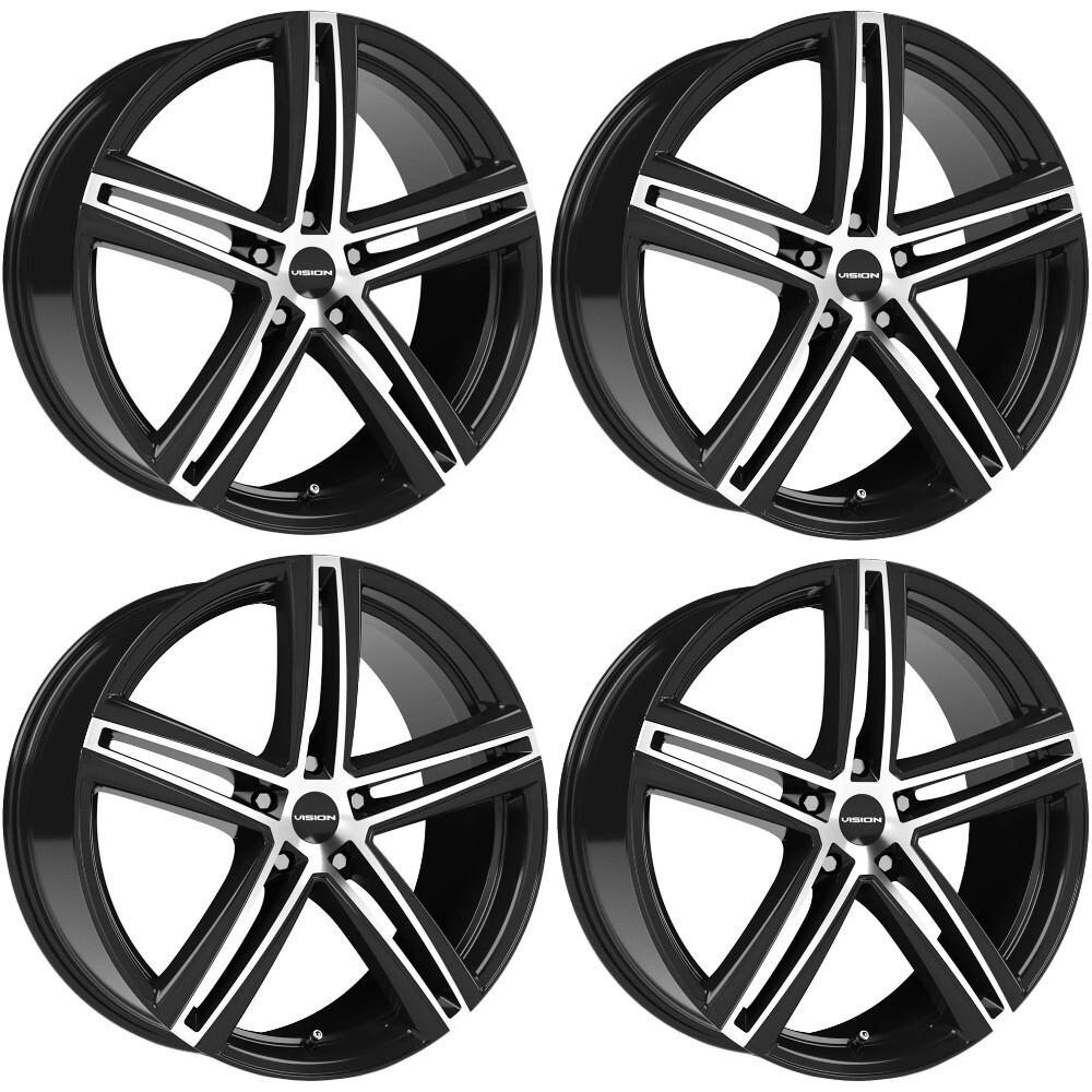 Set 4 16" Vision 640 Nitrous Gloss Black Machined Face 16x7 5x100 38mm Wheels