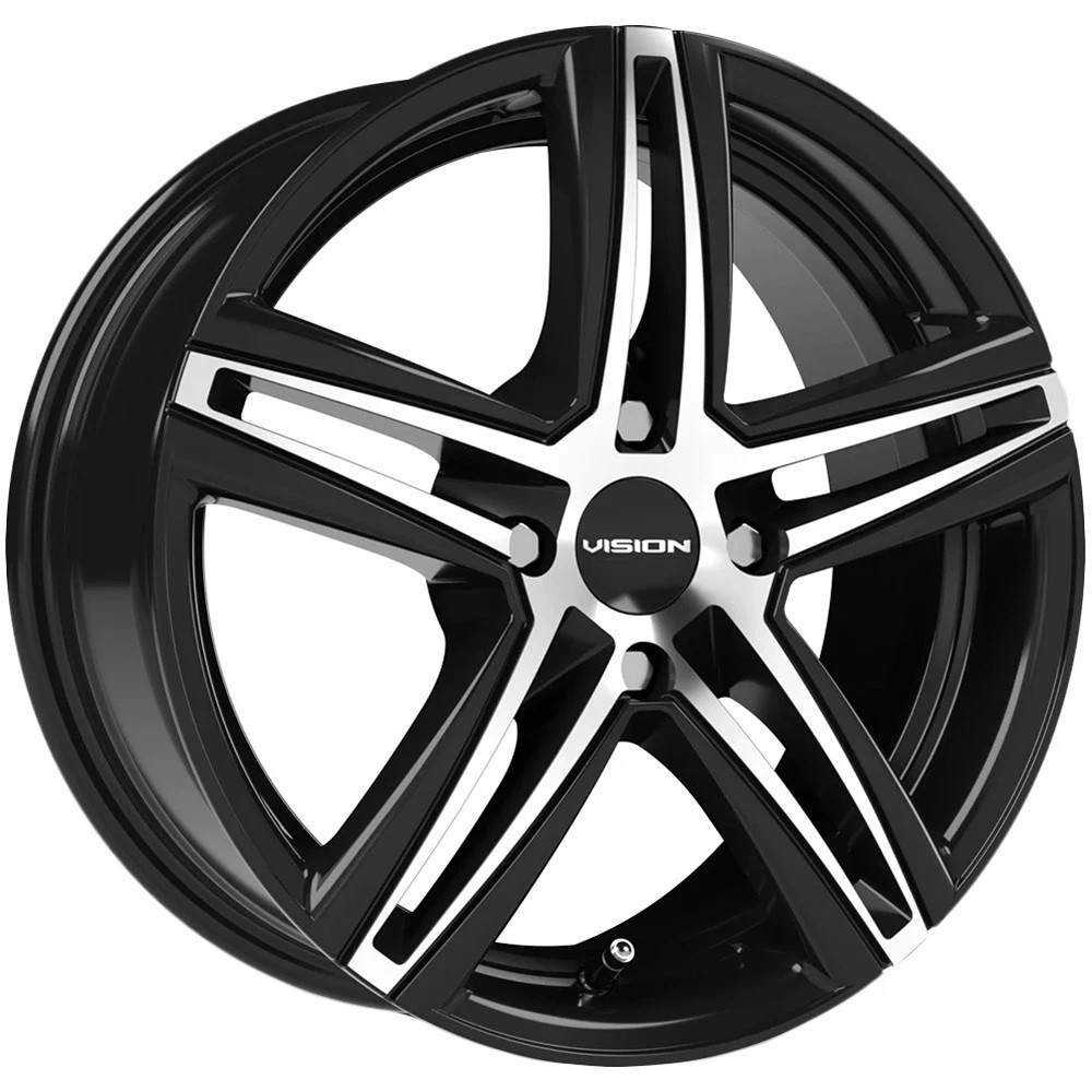 Set 4 15" Vision 640 Nitrous Gloss Black Machined Face 15x6.5 4x100 38mm Wheels Street Rims