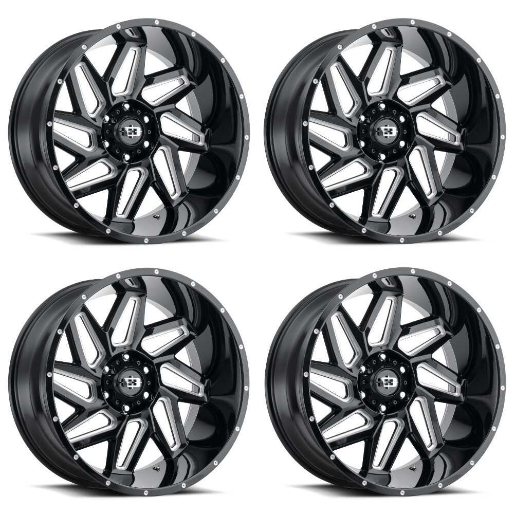 Set 4 17" Vision 361 Spyder Gloss Black Milled Spoke 17x9 Wheels 5x5.5 12mm Rims Offroad Truck Wheels