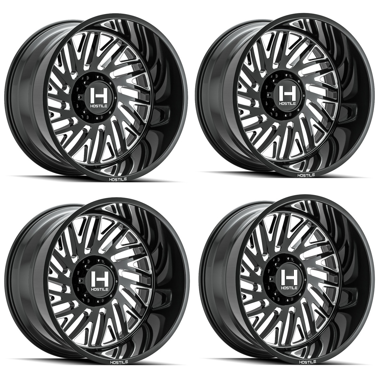 Set 4 20" Hostile Syclone H131 Blade Cut 20x12 Wheels 8x6.5 -44mm Truck Rims