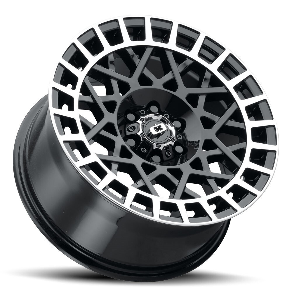 15" Vision 349 Savage Gloss Black Machined Lip 15x7 Wheel 5x100 15mm Street Rim