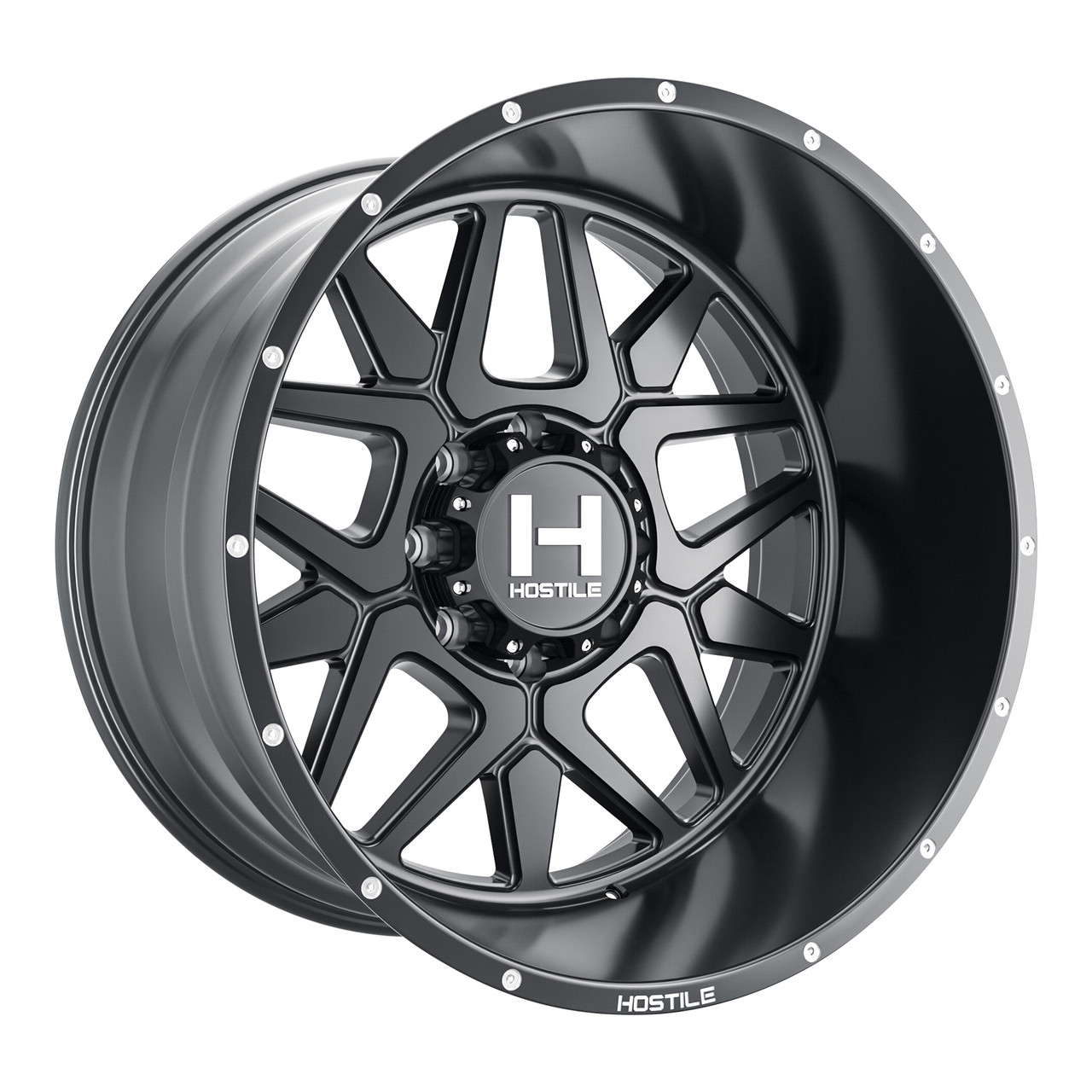 22" Hostile Diablo H128 Asphalt 22x10 Wheel 8x170 -25mm Lifted Offroad Truck Rim