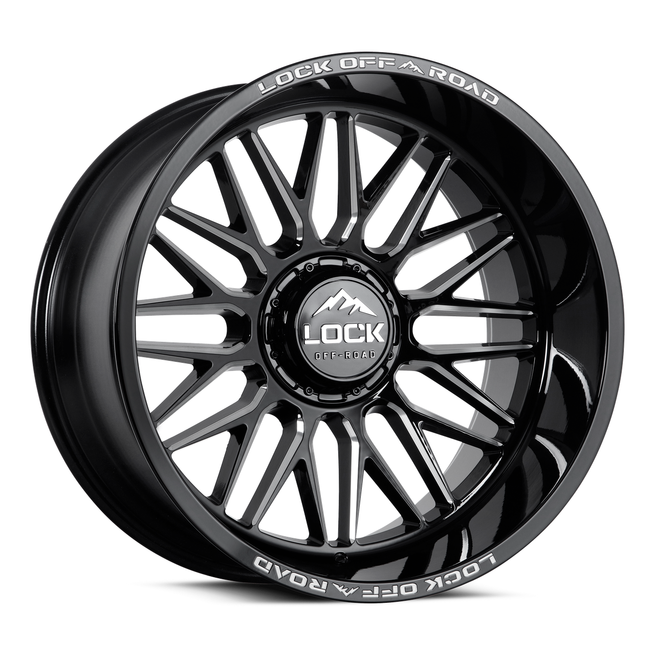 Set 4 20" Lock X-Treme Apex Gloss Black Milling 20x10 5x5 5x5.5 18mm Truck Rims