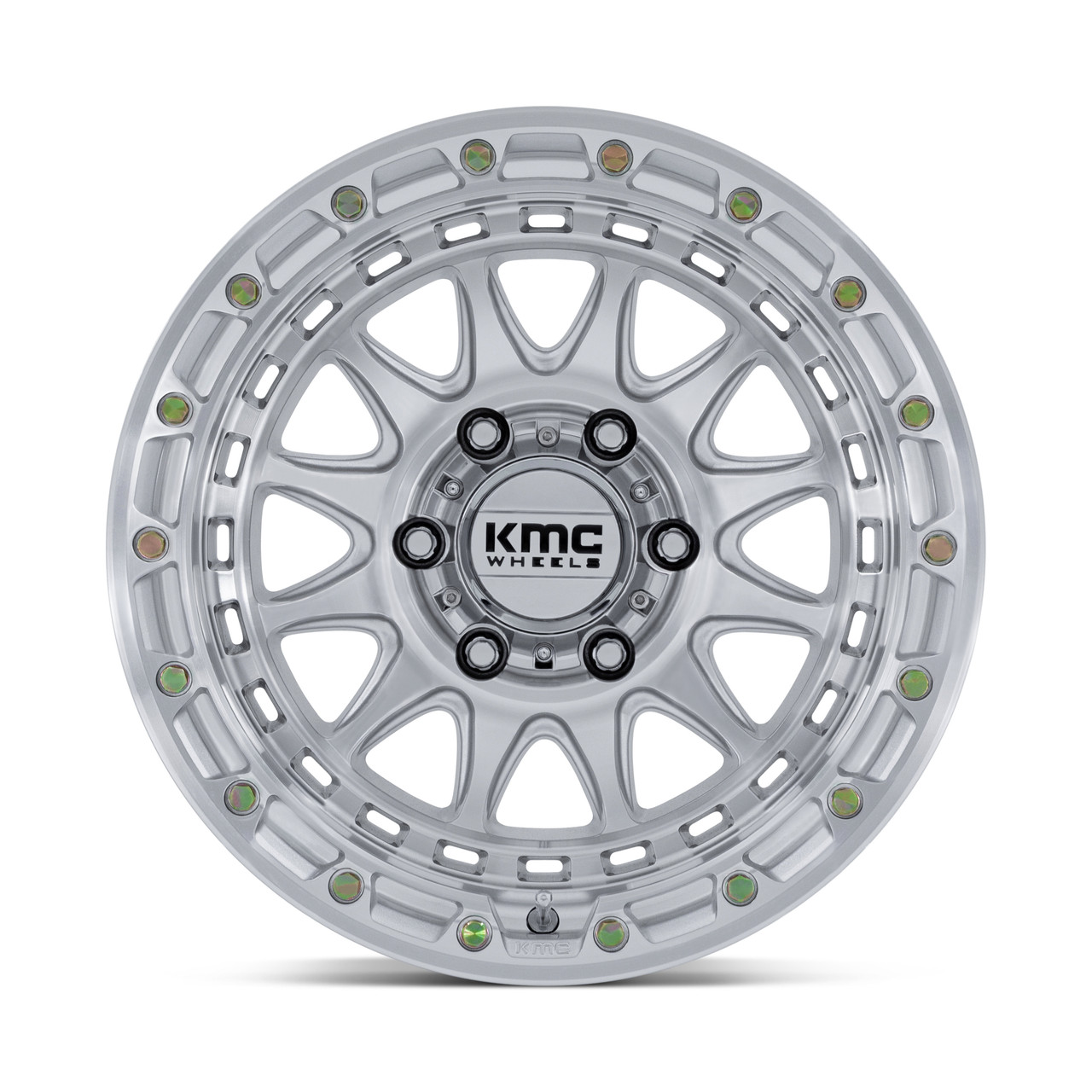 Set 4 17" KMC KM556 Crux Gloss Silver Machined Face 17x8.5 Wheels 6x5.5 25mm Rims Offroad Truck SUV Wheels
