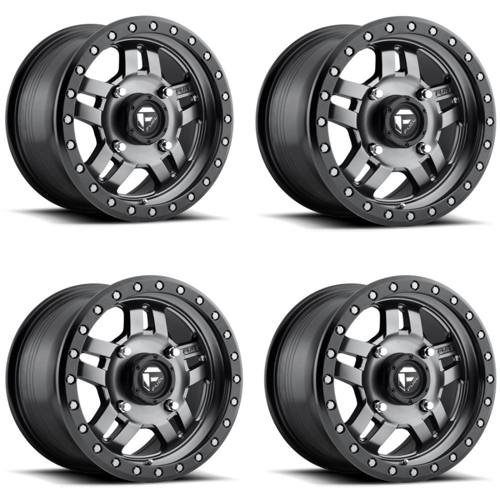 Set 4 14" Fuel UTV D558 Anza 14x7 4x156 Gunmetal Black Bead Ring Wheels 13mm Rim