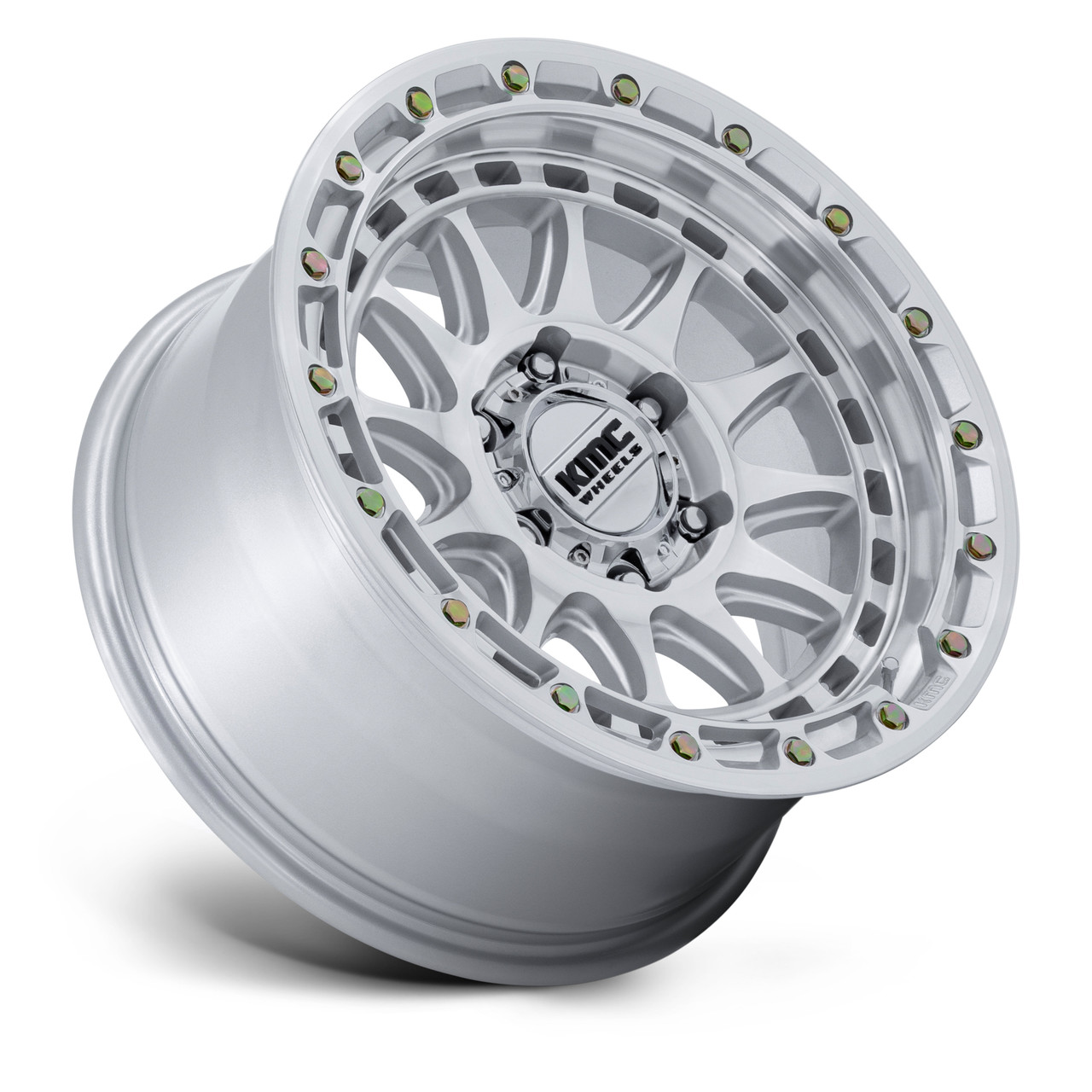 17" KMC KM556 Crux Gloss Silver W/ Machined Face 17x8.5 6x4.5 (6x114.3) 25mm Rim Offroad Truck Wheel