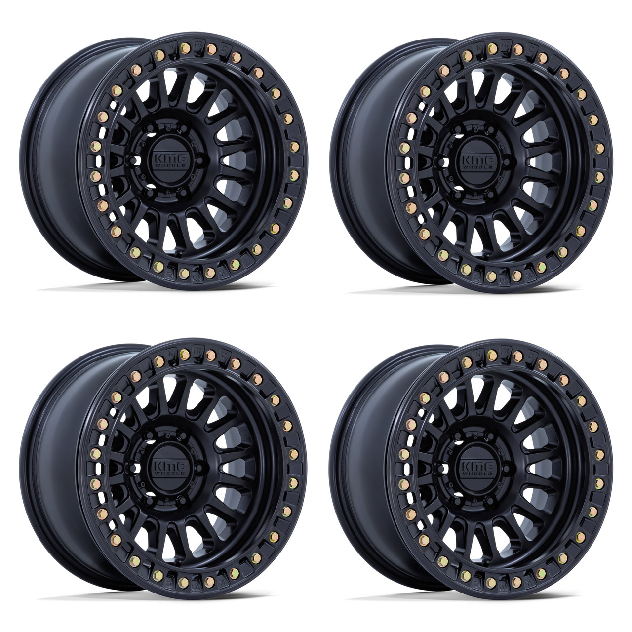 Set 4 17" KMC KM239 Impact Beadlock Matte Black 17x9 Wheels 6x5.5 -12mm Rims