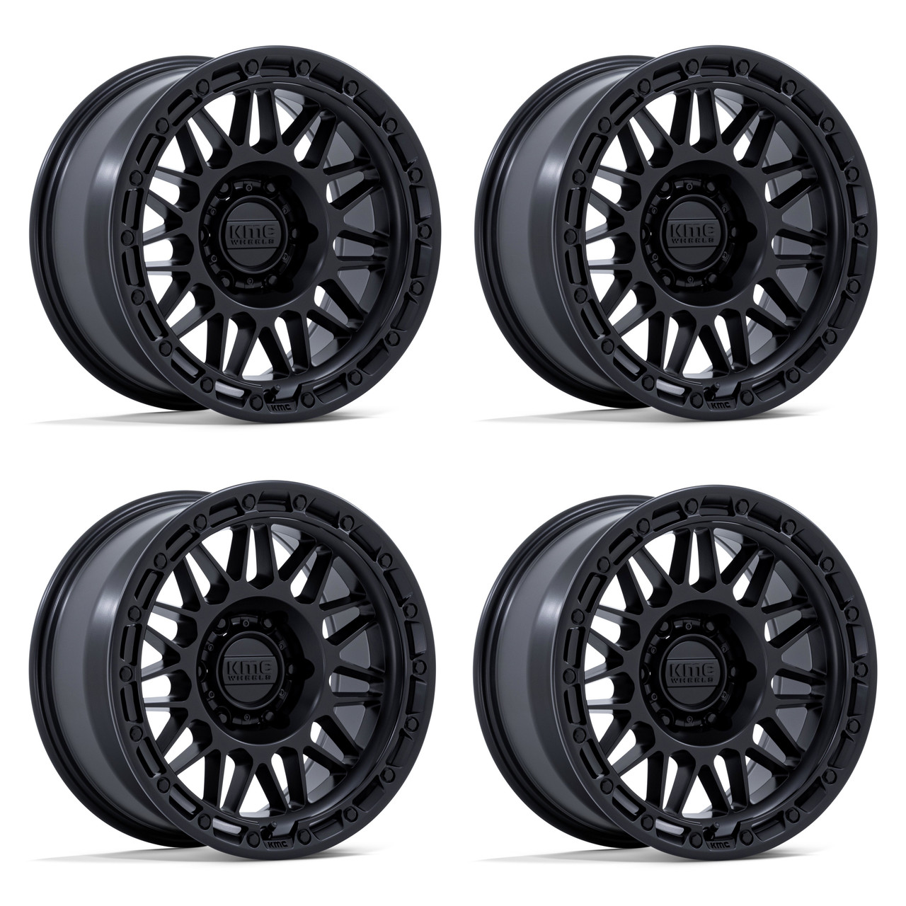 Set 4 17" KMC KM555 Attack Matte Black 17x8.5 Wheels 6x135 25mm Offroad Rims