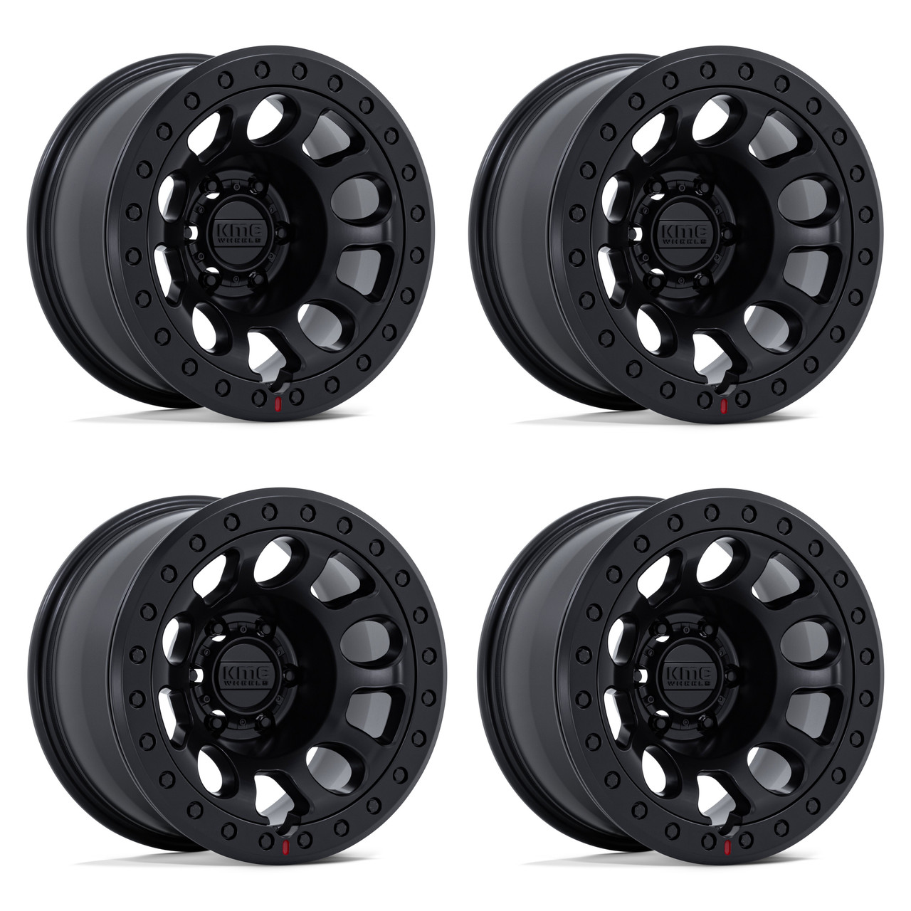 Set 4 17" KMC KM241 E25 Beadlock Blackout 17x9 Wheels 5x5 -12mm Truck Rims