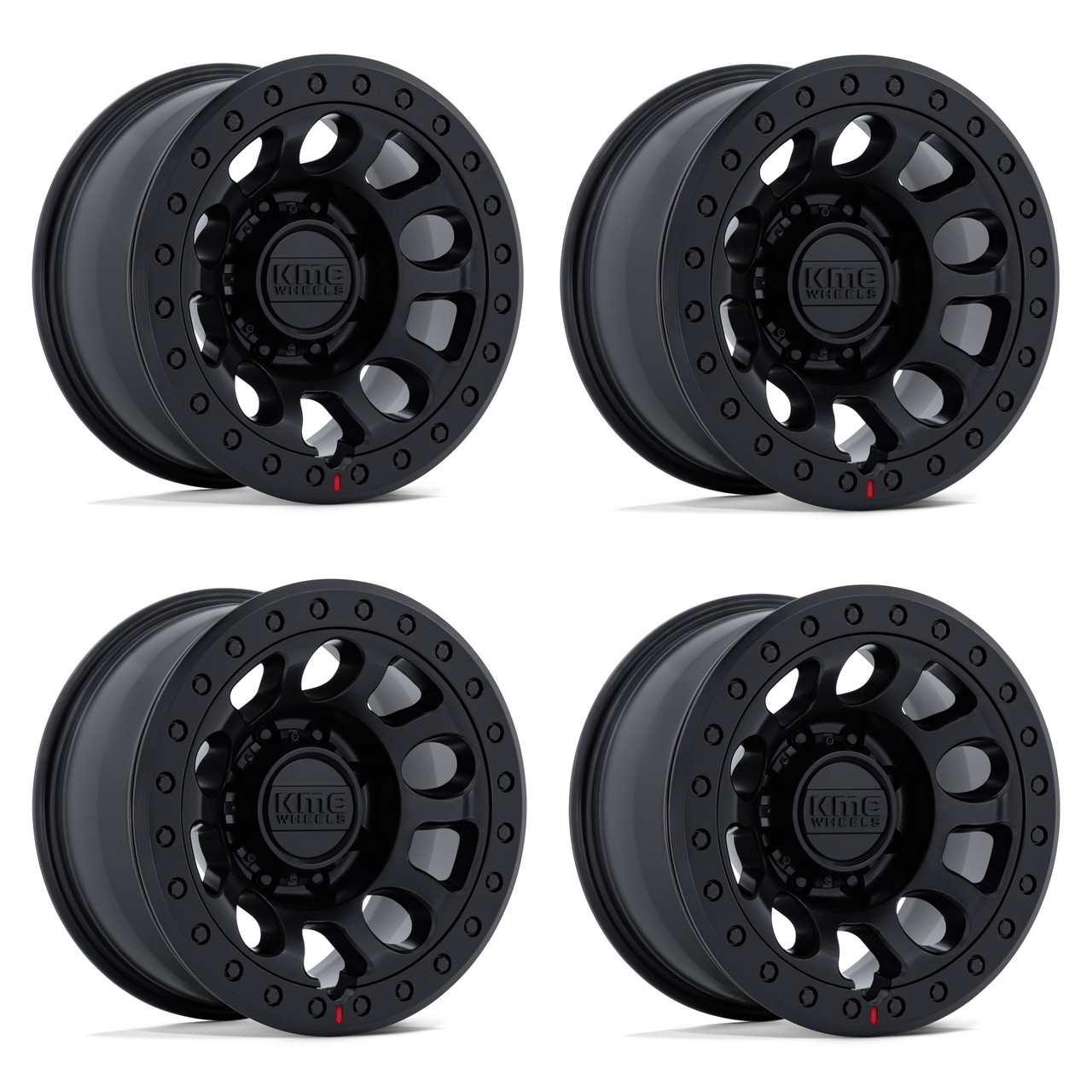 Set 4 17" KMC KM241 E25 Beadlock Blackout 17x9 Wheels 8x6.5 (8x165.1) -38mm Rims Lifted Offroad Truck Wheels